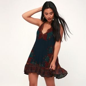 Free People Steal the Sun Teal Blue Print Tunic Dress Boho